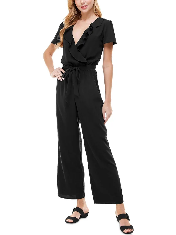 Last Chance Sale Womens Ruffled Belted Jumpsuit