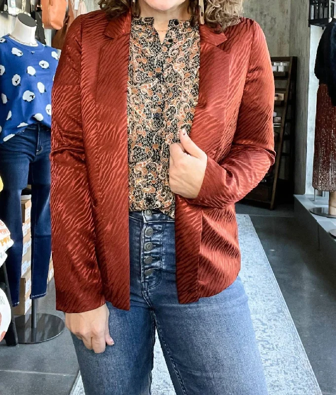 Chic And Trendy Ryder Satin Blazer In Rust