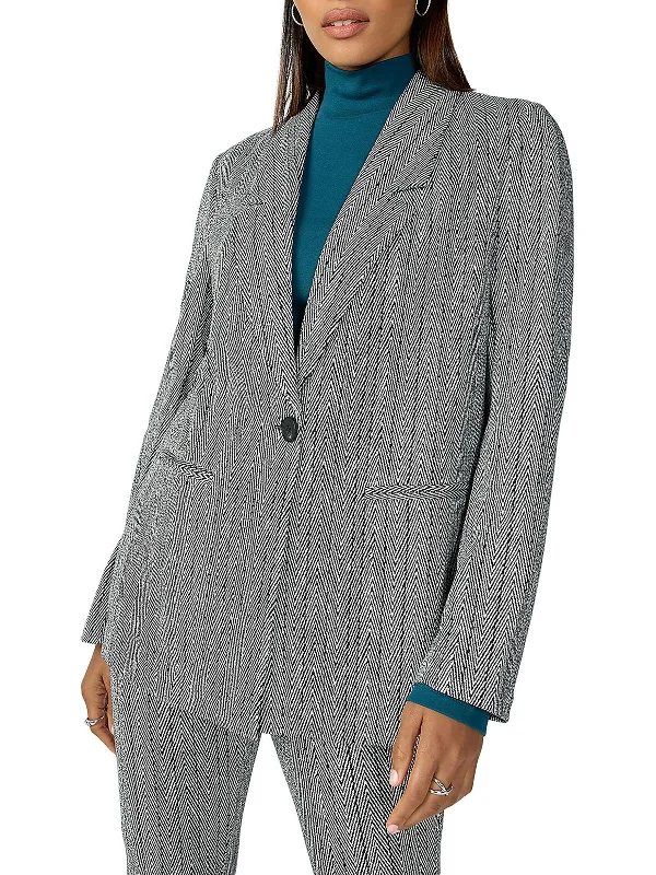 Evening Looks Womens Herringbone Office One-Button Blazer