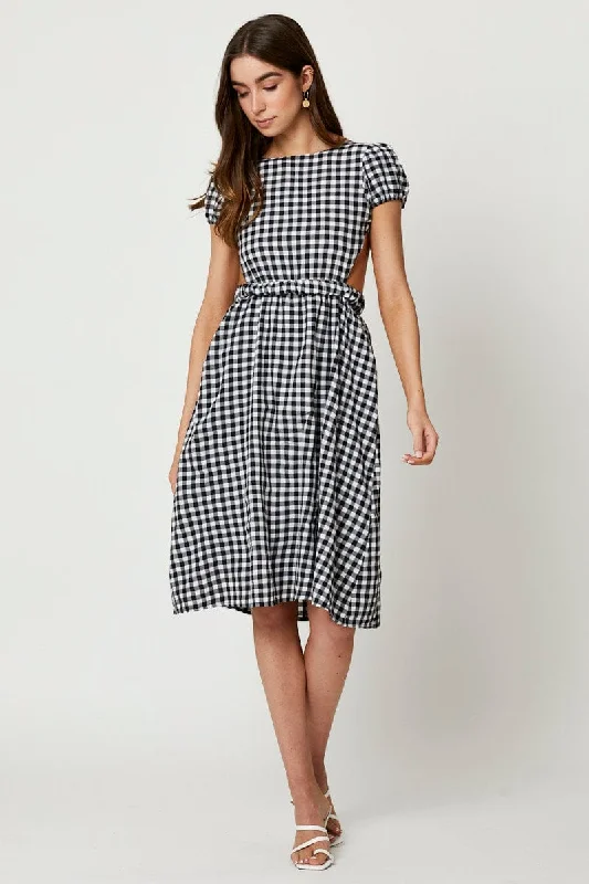 Mother's Day Special Black Check Cross Back Dress