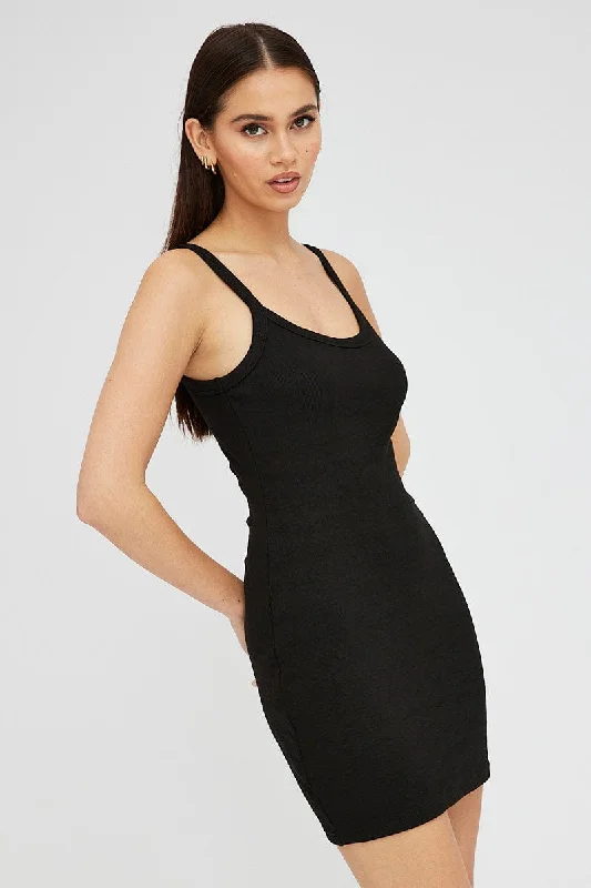 Must Haves Black Rib Dress Sleeveless Scoop Neck Mini