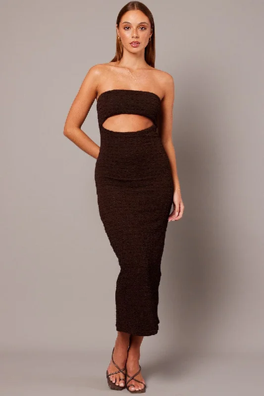 Luxe Layering Brown Bodycon Dress Textured