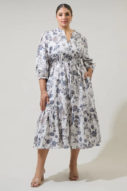 Summer Splash Sale Bryony Floral Zinnia Split Neck Midi Dress Curve