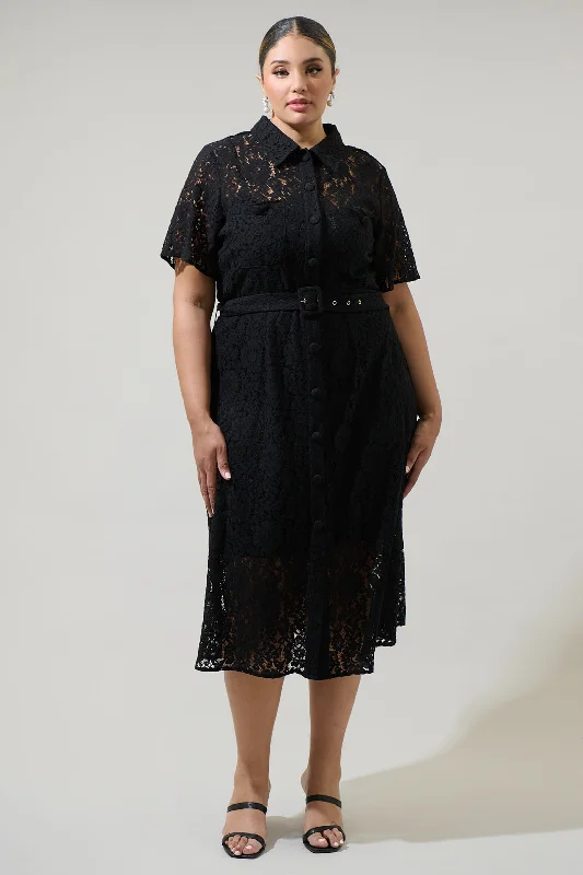 Score Big On Glamorous Red - Carpet Styles Carlini Lace Button Up Midi Dress Curve