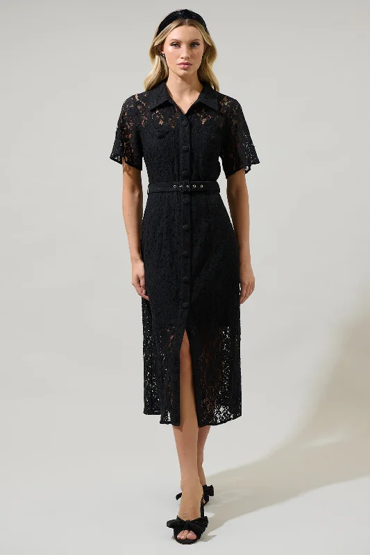 Mid Season Sale Carlini Lace Button Up Midi Dress