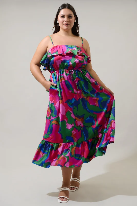 Exquisite Craftsmanship Evolet Floral Paige Ruffled Midi Dress Curve