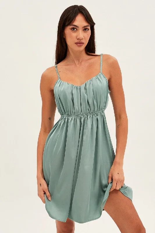 Discount Extravaganza Green Nightie Sleeveless Scoop Necksatin Slip Dress