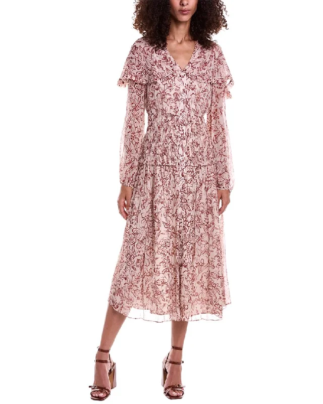 Graceful Cut Jason Wu Smocked Chiffon Midi Dress