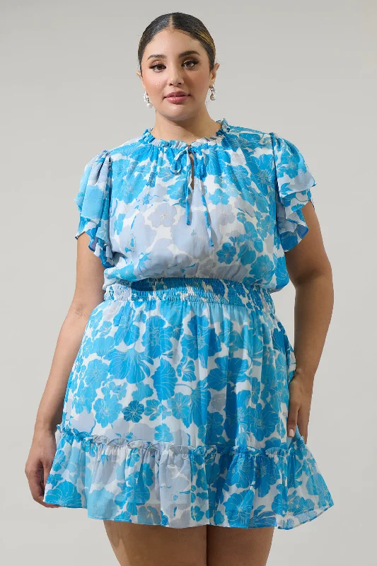 Season Offer Kerela Floral Bumble Ruffle Mini Dress Curve