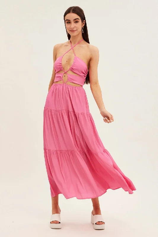 Big Savings On Minimalist Office Styles Pink Cut Out Maxi Dress