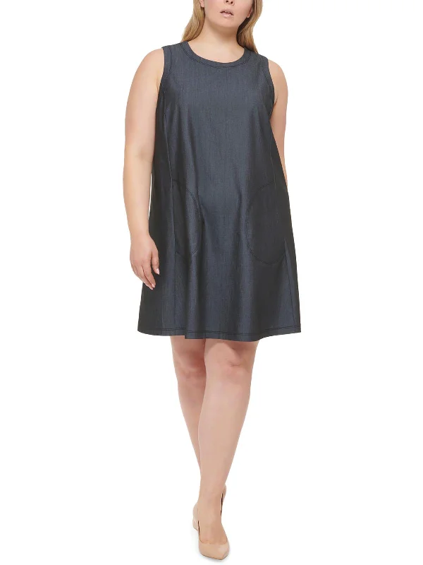 Final Clearance Plus    Womens Denim Midi Shift Dress