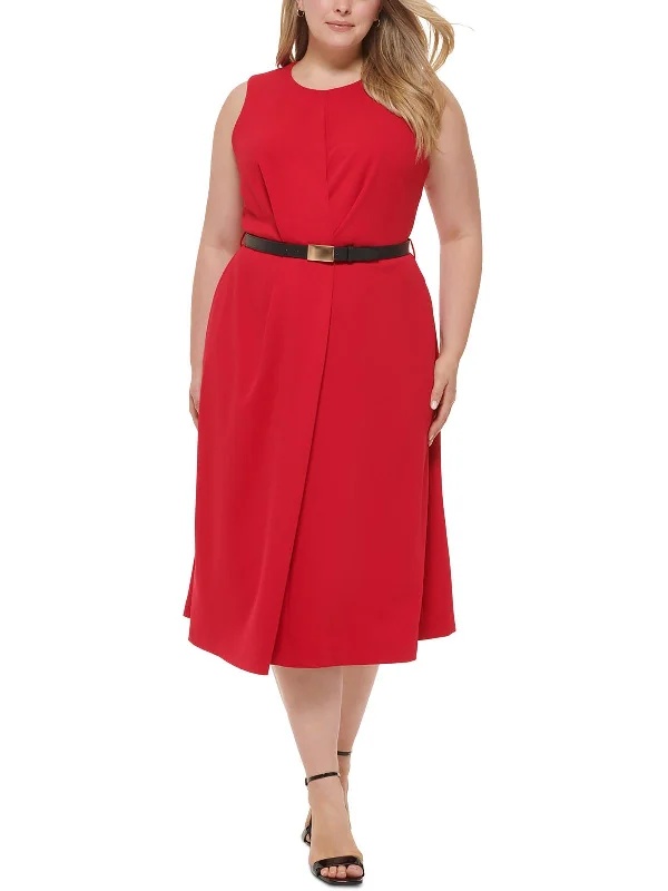 Anniversary Sale Plus Womens Sleeveless A-Line Midi Dress