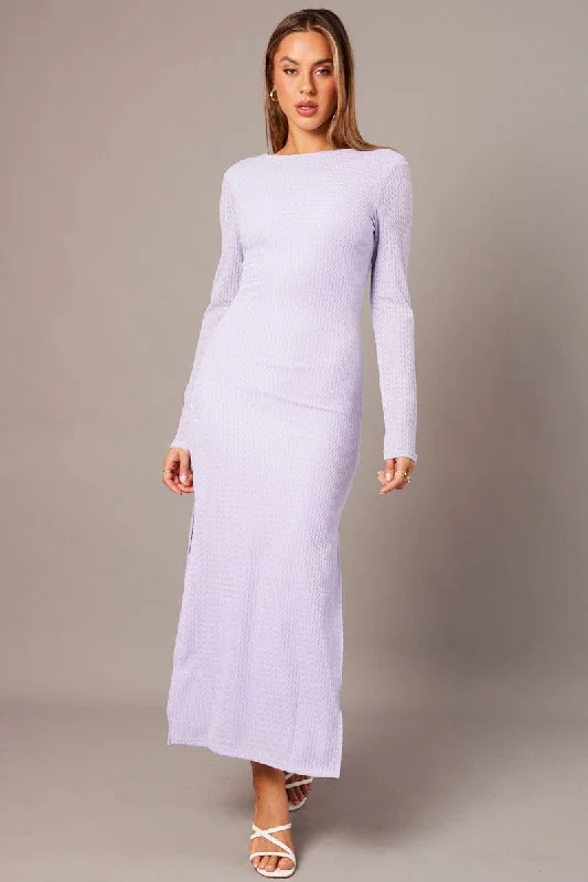 Best Sellers Purple Textured Dress Long Sleeve