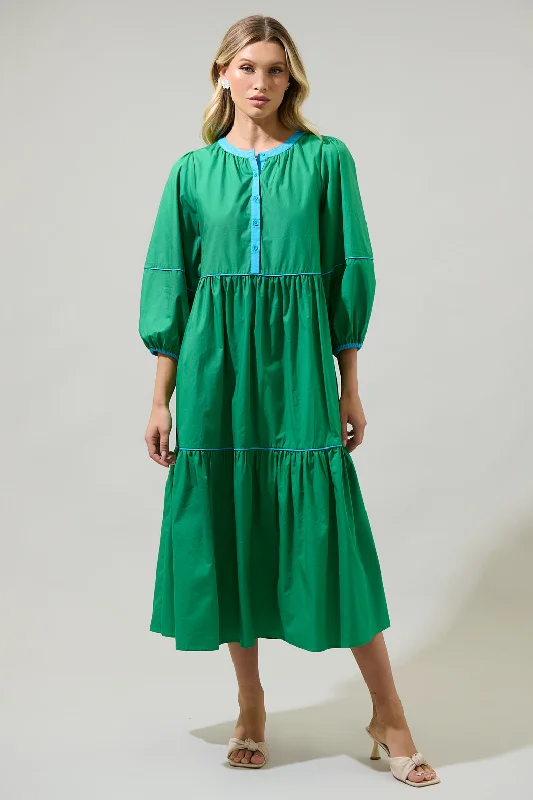 Exquisite Women's Wear Sale Saddy Long Sleeve Button Up Midi Dress