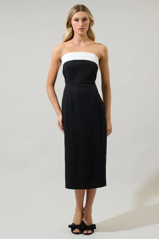 Save On Classic Elegant Styles Stella Strapless Color Block Midi Dress