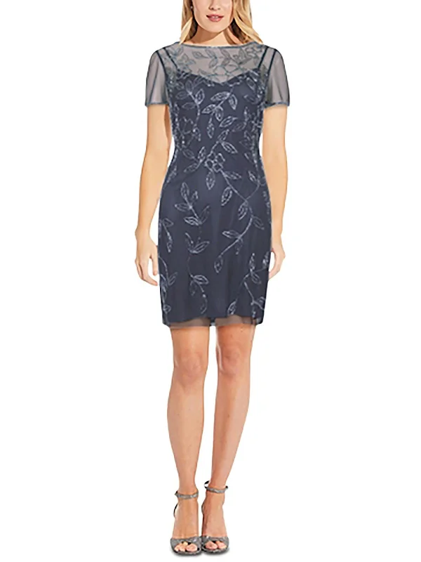 Effortless Comfort Womens Beaded Mini Cocktail and Party Dress