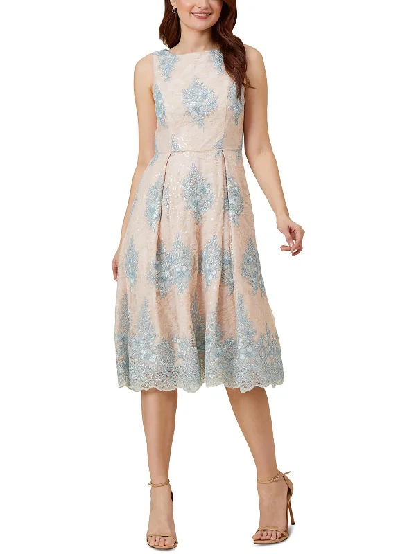 Feminine Charm Womens Embroidered Midi Fit & Flare Dress