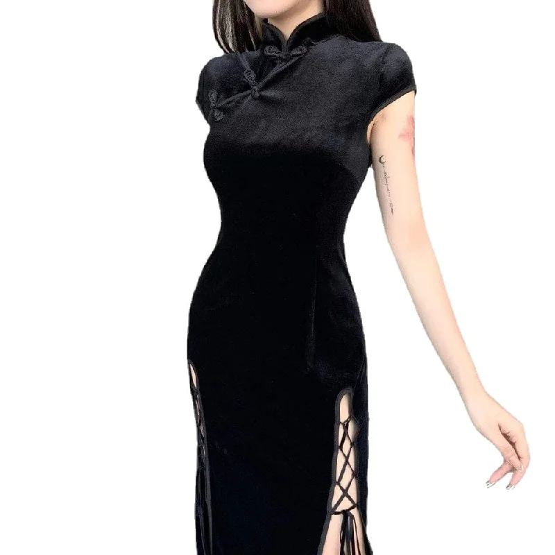 Celebrate With Big Savings Women's Gothic Chinese Slit Velet Dresses