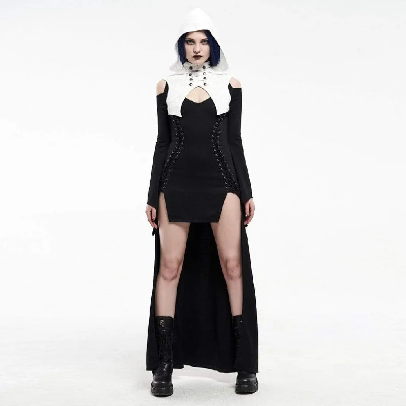 Holiday Sale Women's Gothic Contrast Color Strappy Irregular Dresses With Hood