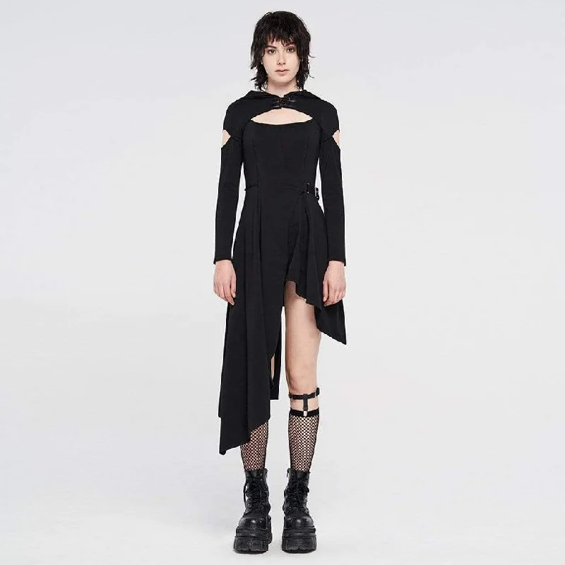 Spring Fashion Women's Gothic Cutout Hooded Irregular Dresses With Buckles