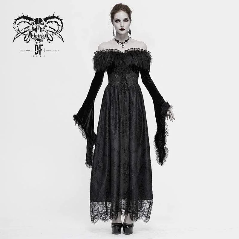 Fashion For Every Occasion Women's Gothic Faux Fur Off-shoulder Lace Dresses Wedding Dress