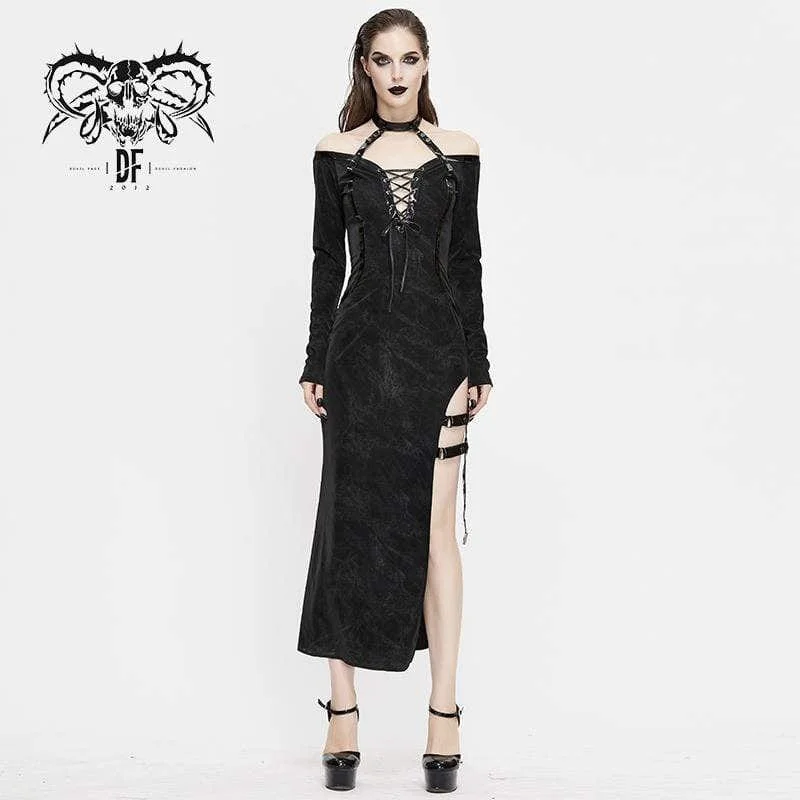 Style Upgrade Women's Gothic Lace-up Fitted Irregular Halter Dresses