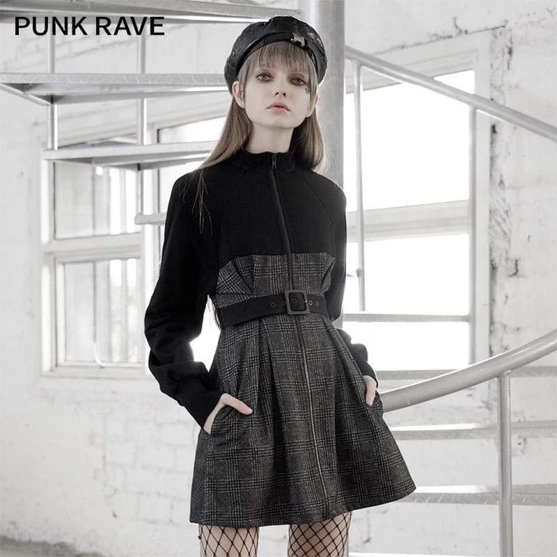 Unbeatable Deals Women's Gothic Long Sleeved Plaid Slim-fitted Dresses