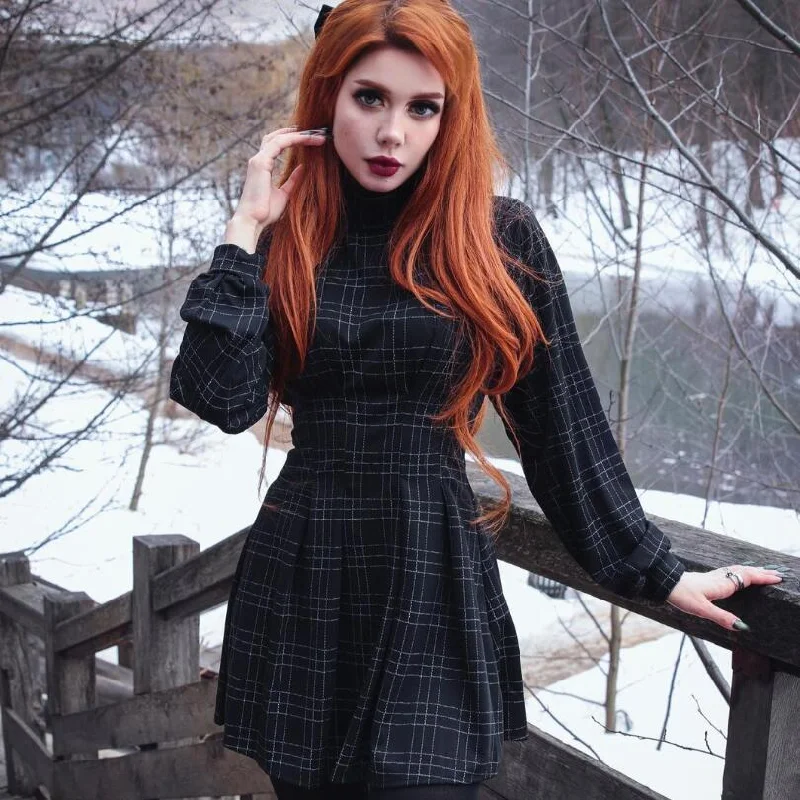 Feminine Allure Women's Gothic Plaid High-waisted Dresses