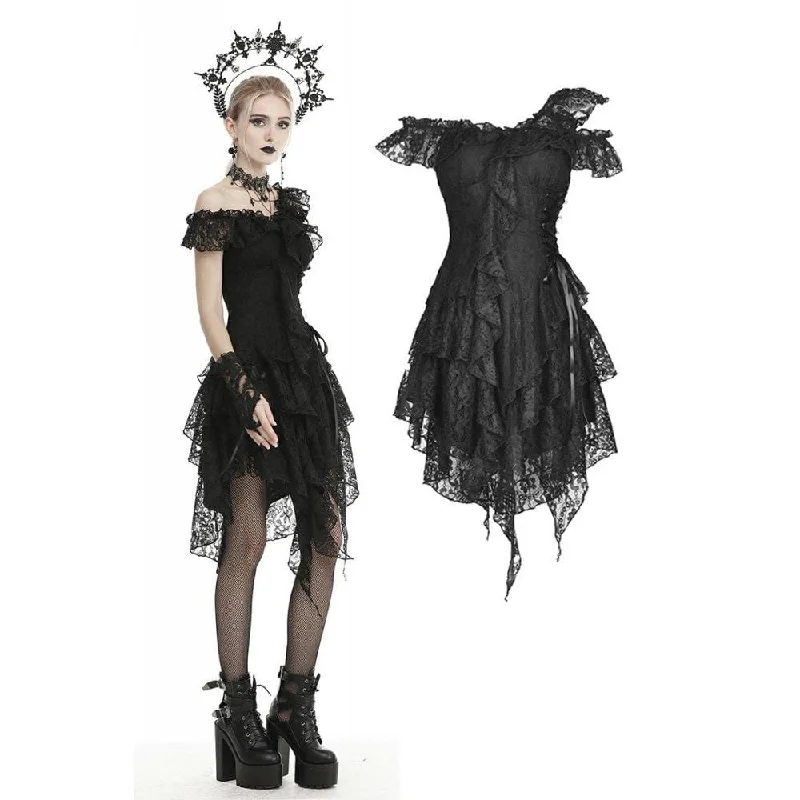 Fashion Forward Women's Gothic Slash Shoulder Lace Dresses