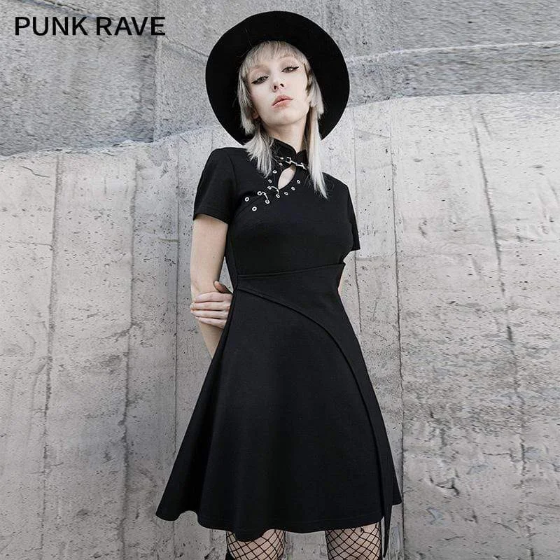 Grab Romantic Date - Night Styles Now Women's Gothic Stand Collar Multi-chains Dresses