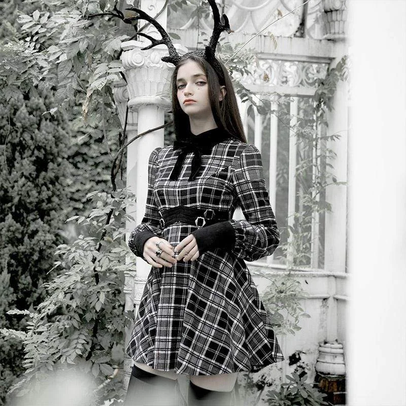 New Styles Just In Women's Grunge Plaid Slim-fitted Dresses With Velvet Collar