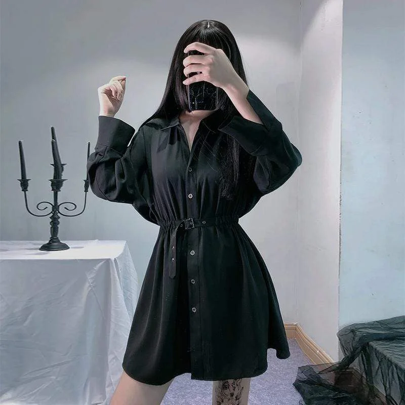 Season Sale Women's Turn-down Collar Casual Long Shirts Dresses With Belt