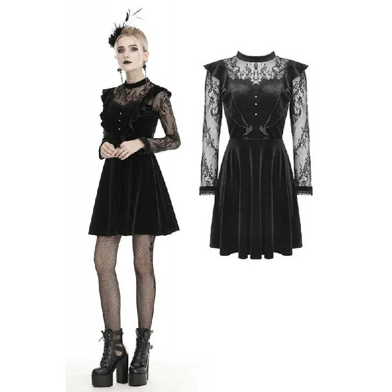 High End Designer Brands Discount Women's Vintage Lace Sleeve Velet Dresses