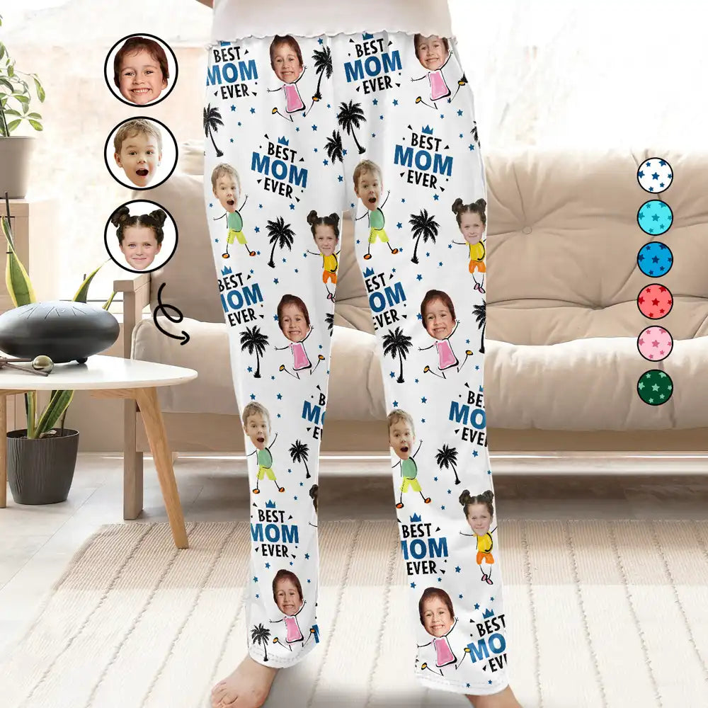 Trendy Attire For Her Custom Photo Best Mom Nana Ever - Personalized Pajama Pants