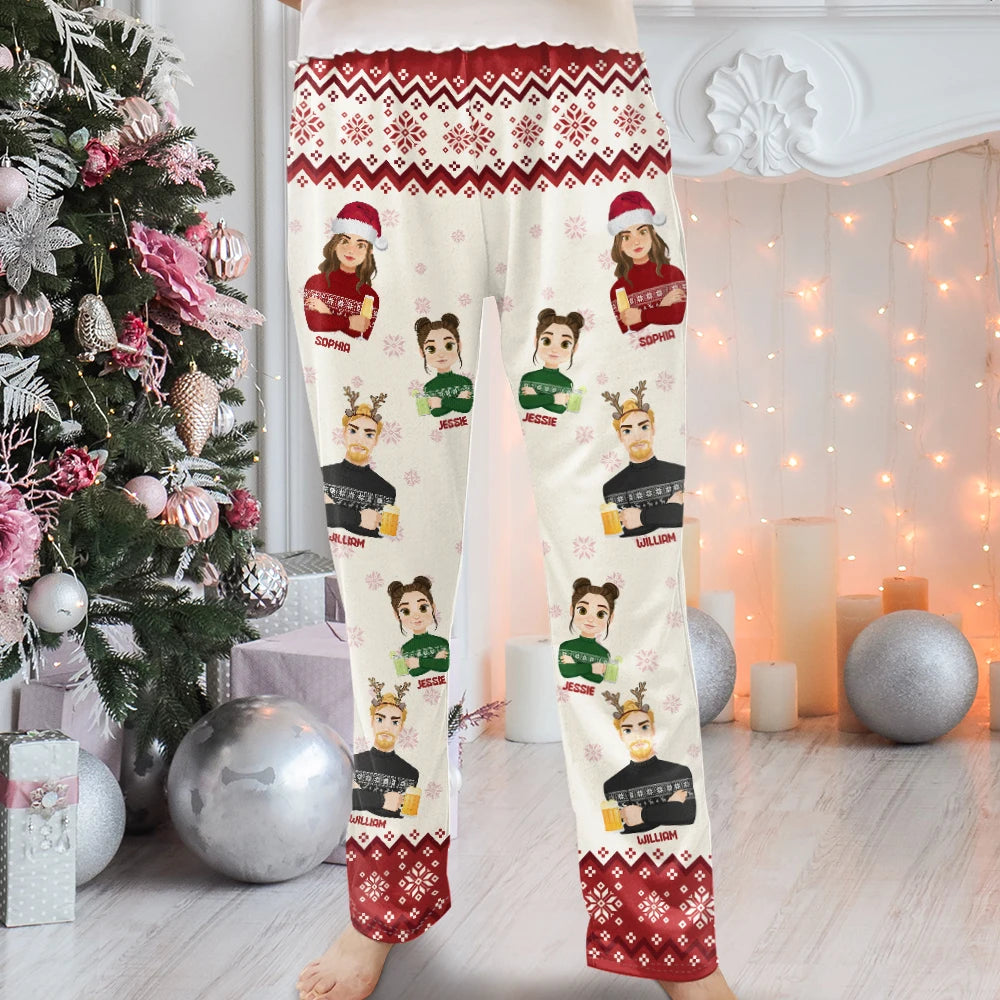 Style Streetwear Flat Art Family Grandparents, Parents, Kids, Friends - Personalized Pajama Pants