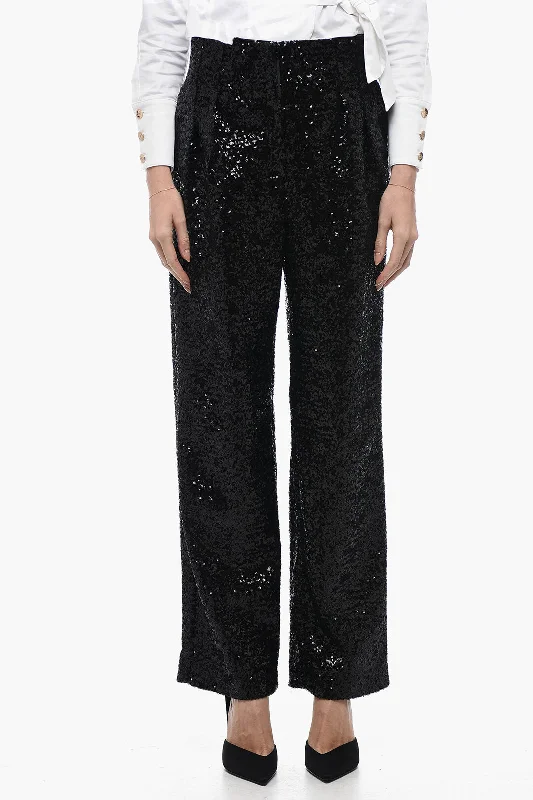 Trendy Street Style Attire In The Mood For Love Sequined CLYDE Pants with Wide Leg