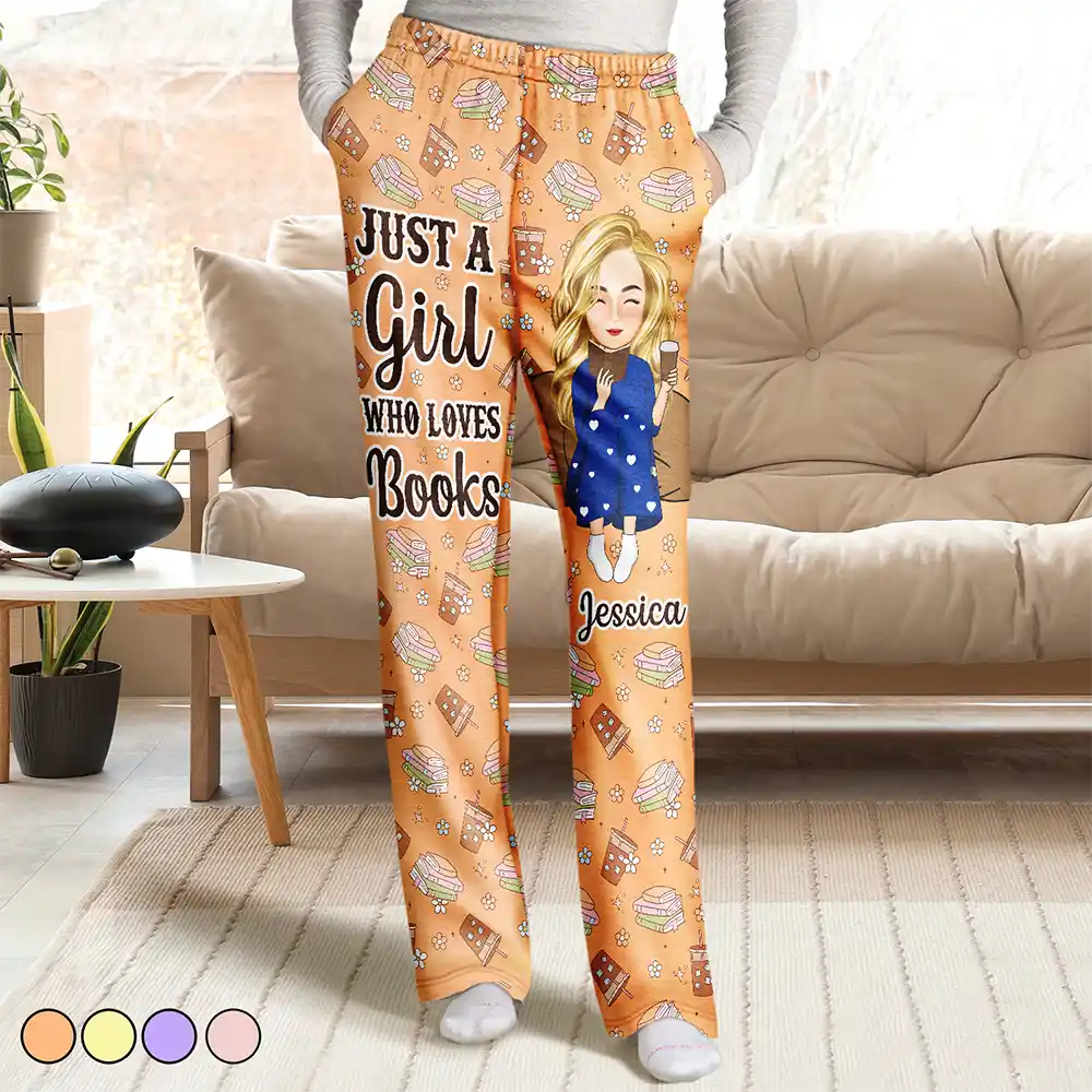 Step Ahead, Lead The Trend Just A Girl Who Loves Books Flower Pattern - Personalized Pajama Pants