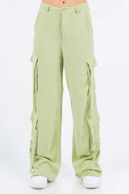 Gorgeous Glamour Collection Linen Wide Leg Cargo Pants In Sage