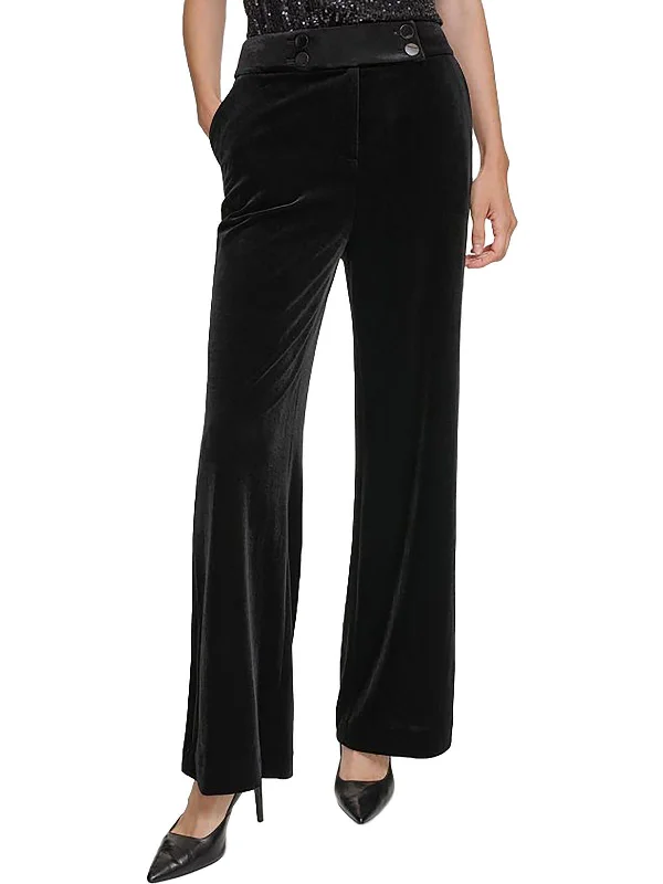 Trend Setting Wardrobe Petites Whitney Womens Velvet High-Rise Wide Leg Pants