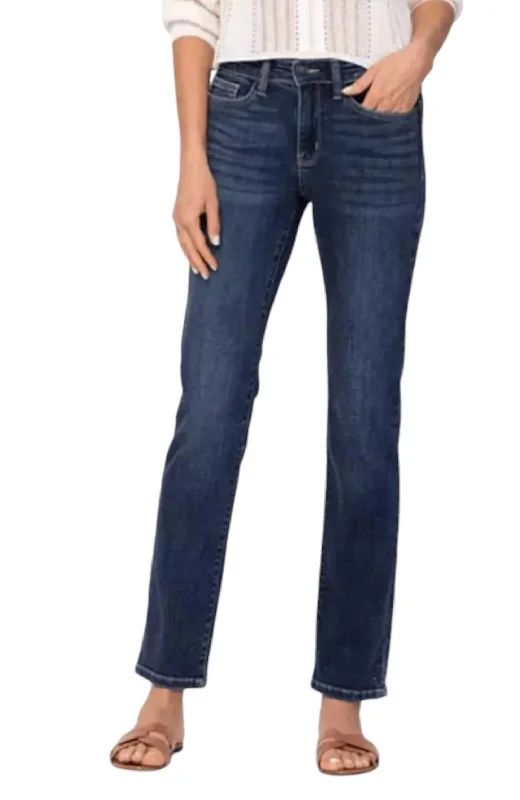 Fashion-Forward Straight Leg Mid Rise Jeans In Dark Blue