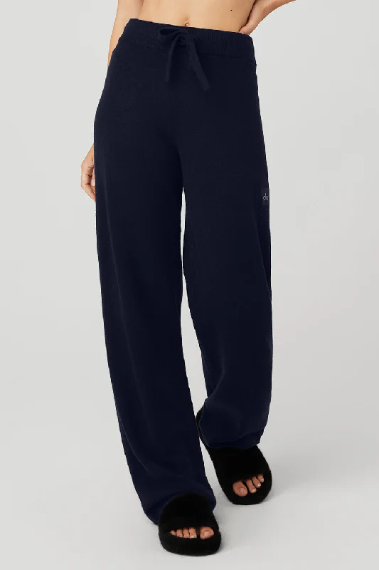 Season Sale Cashmere High-Waist Jet Set Wide Leg Pant - Navy