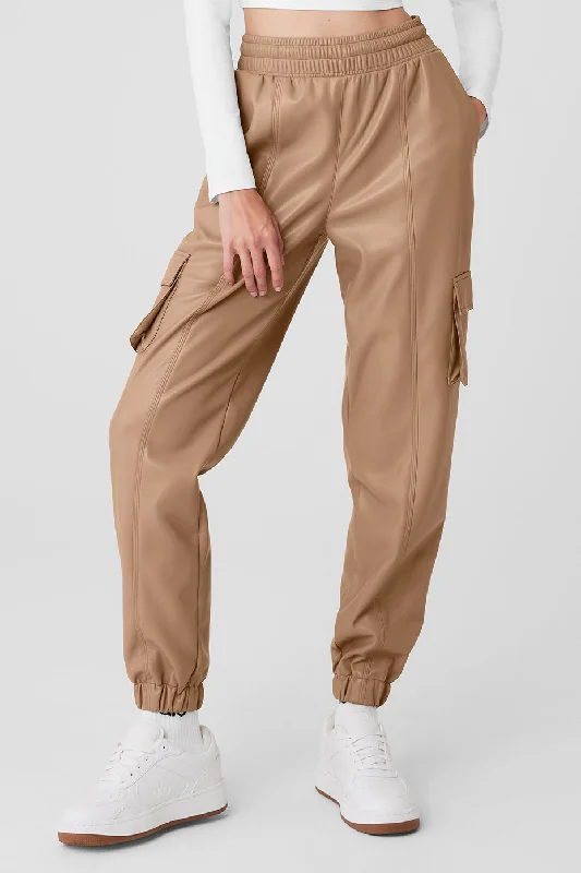 Save Big Faux Leather Power Hour Jogger - Toasted Almond