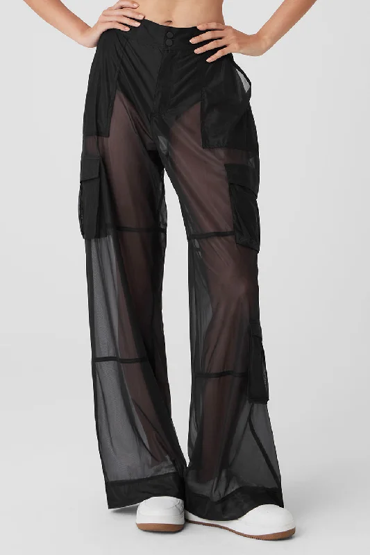 Sustainable Fashion Extravaganza Sheer Effusion Cargo Wide Leg Trouser - Black