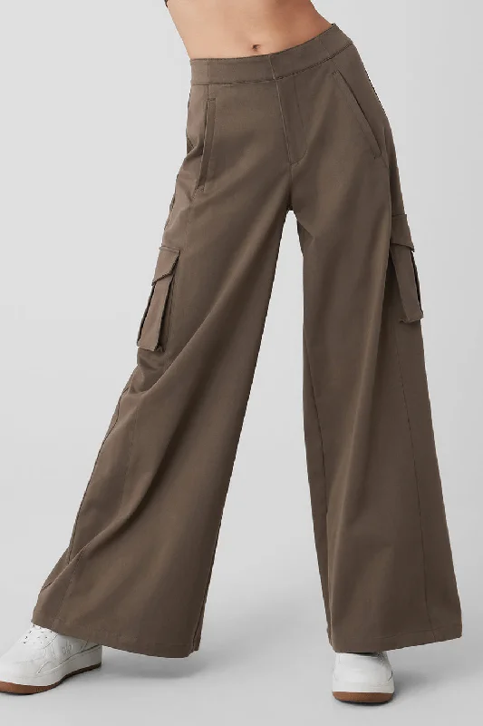 Vintage Inspired Fashion Sale Show Off Cargo Wide Leg Trouser - Olive Tree