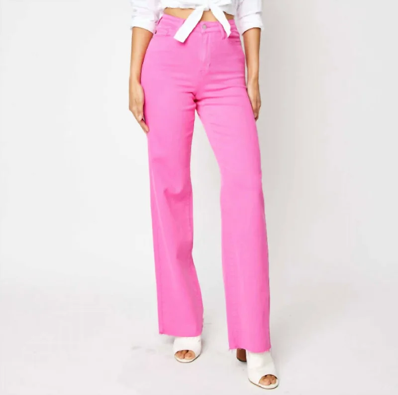 Budget Friendly Fashion Women's High Waist Dyed 90's Straight Leg Jeans In Hot Pink