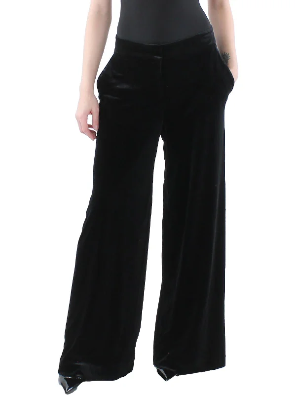 New Season Fashion Preview Womens Mid Rise Velvet Wide Leg Pants