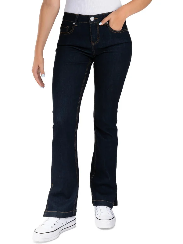 Bid Farewell To The Old Season Womens Split Hem Dark Wash Bootcut Jeans